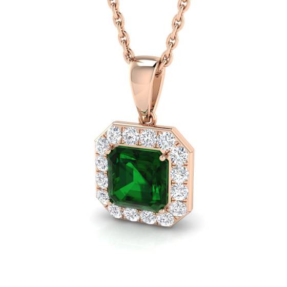 Smaragdanhänger (0,85 ct, VS/E-F) mit Diamant-Halo
