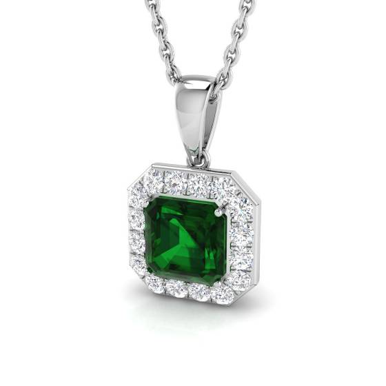 Smaragdanhänger (0,85 ct, VS/E-F) mit Diamant-Halo
