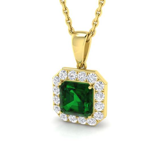 Smaragdanhänger (0,85 ct, VS/E-F) mit Diamant-Halo