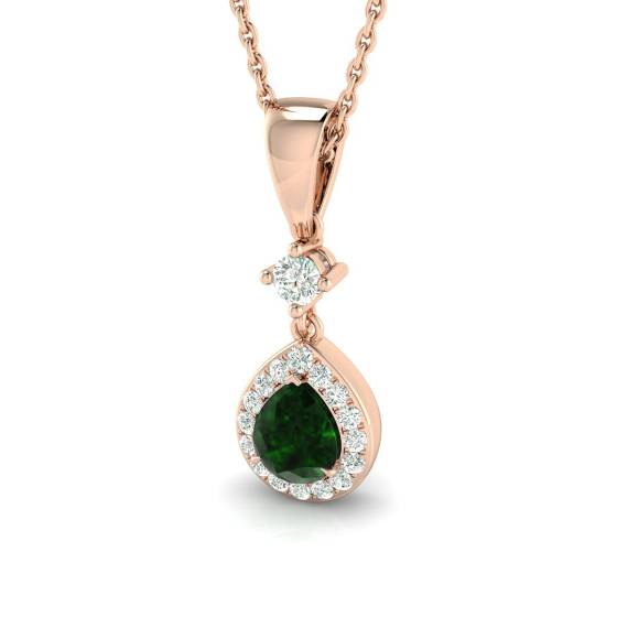 Anhänger mit birnenförmigem Smaragd (0,45 ct, VS/E-F) und rundem Diamanten im Halo-Design