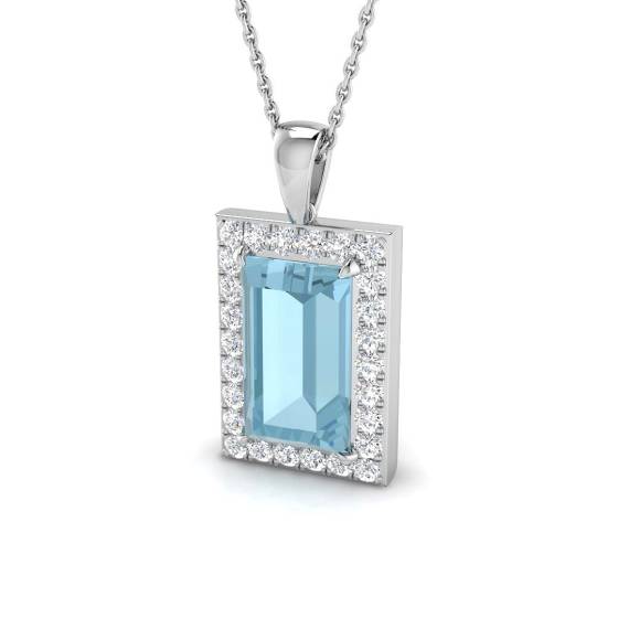 Smaragdgrüner Aquamarin- und runder Diamant-Halo-Anhänger