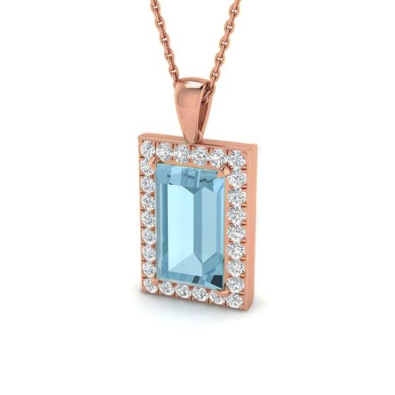 Smaragdgrüner Aquamarin- und runder Diamant-Halo-Anhänger