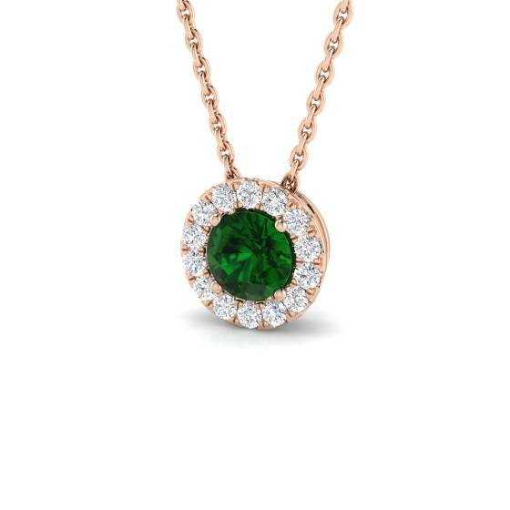 Runder Smaragdanhänger (0,60 ct, VS/E-F) mit Diamant-Halo