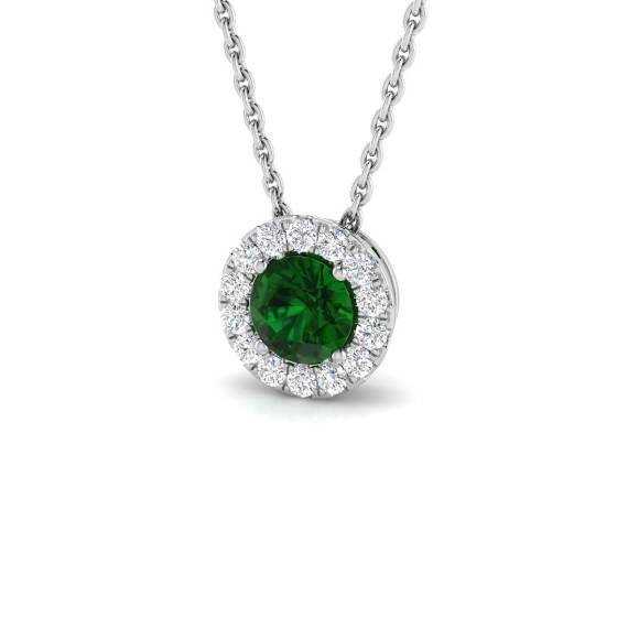Runder Smaragdanhänger (0,60 ct, VS/E-F) mit Diamant-Halo