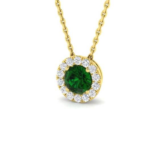 Runder Smaragdanhänger (0,60 ct, VS/E-F) mit Diamant-Halo