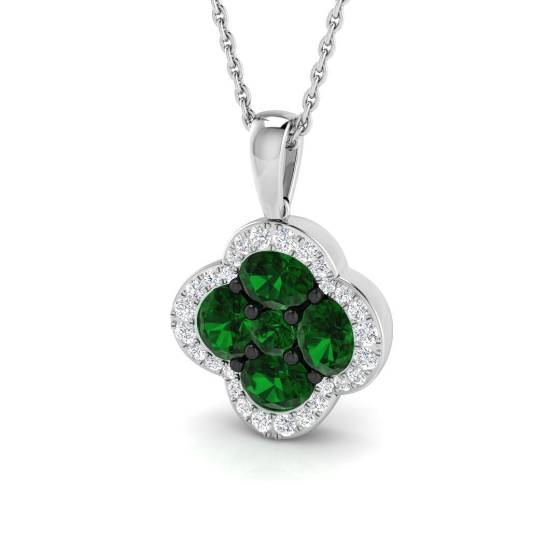 Runder Smaragdanhänger (1,30 ct, VS/E-F) mit Diamant-Halo