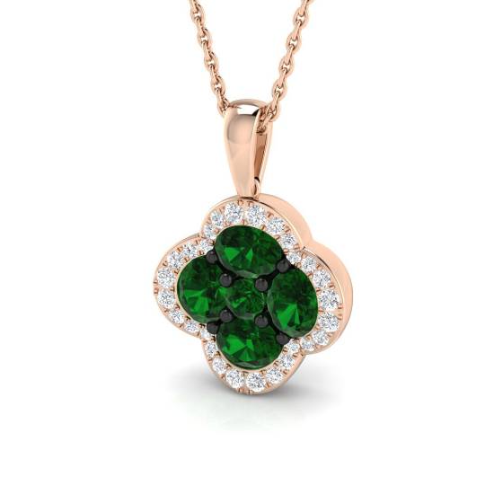 Runder Smaragdanhänger (1,30 ct, VS/E-F) mit Diamant-Halo