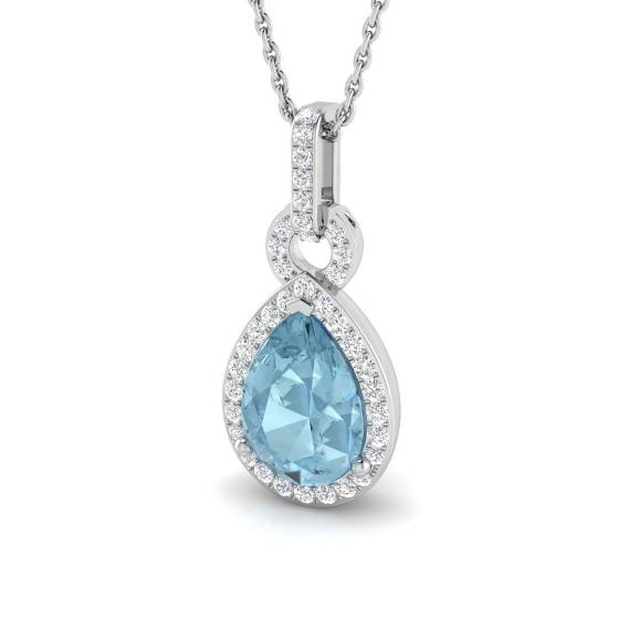 Birnenförmiger Aquamarin- und runder Diamant-Halo-Anhänger
