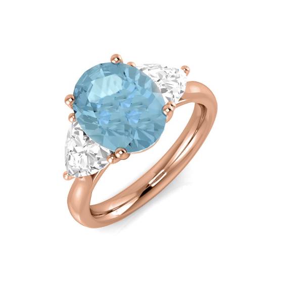 Ovaler Aquamarin- und Trillion-Diamant-Trilogie-Ring