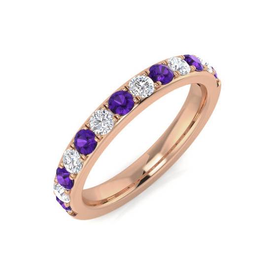 Halb-Ewigkeitsring mit rundem Amethyst (0,65 ct) und rundem Diamanten