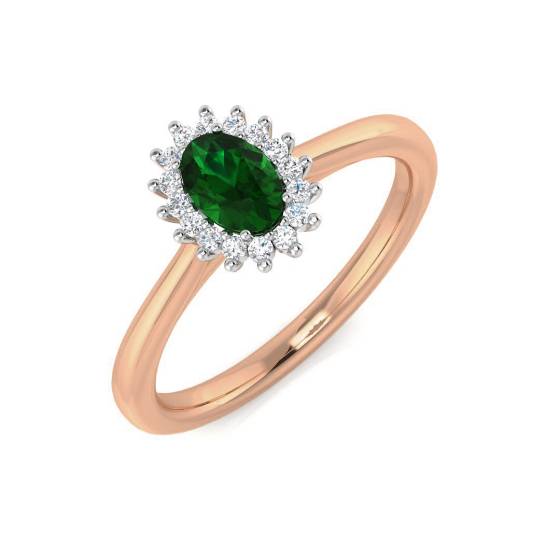 0,35 ct VS/E-F Halo-Ring aus Smaragd und Diamanten