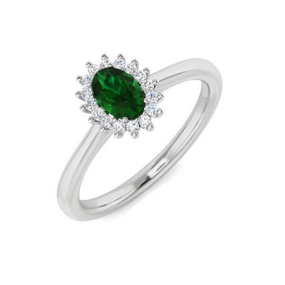 0,35 ct VS/E-F Halo-Ring aus Smaragd und Diamanten