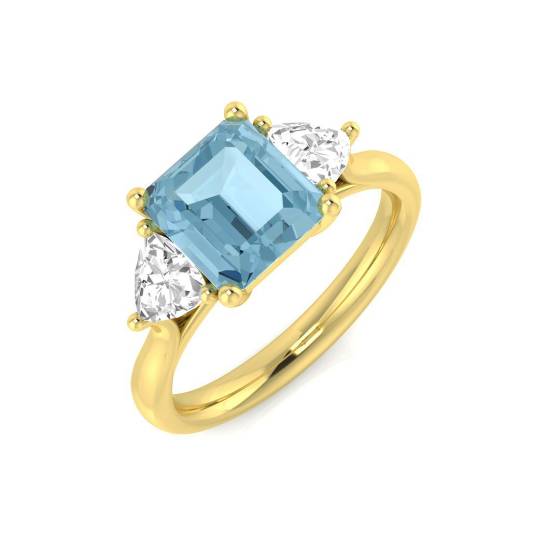 Smaragd-Aquamarin- und Trillion-Diamanten-Trilogie-Ring
