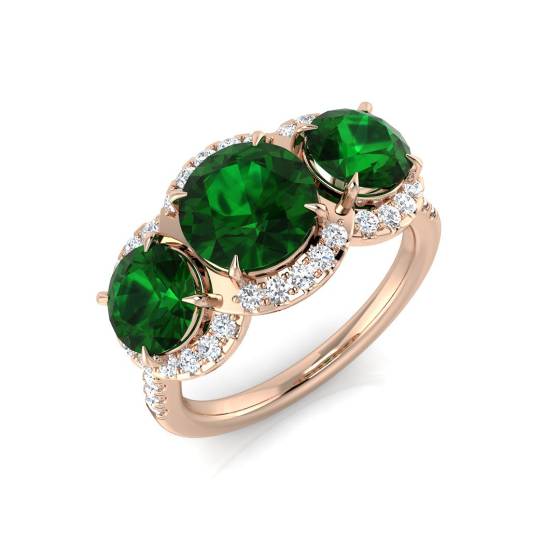 3,55 ct VS/E-F Smaragd- und Diamant-Trilogie-Schulterring