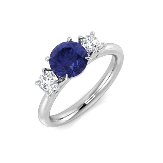 Trilogie-Ring mit 1,85 ct VS/E-F rundem Tansanit und rundem Diamanten