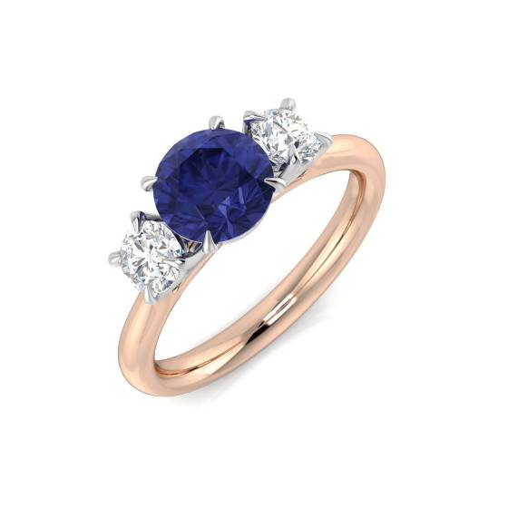 Trilogie-Ring mit 1,85 ct VS/E-F rundem Tansanit und rundem Diamanten