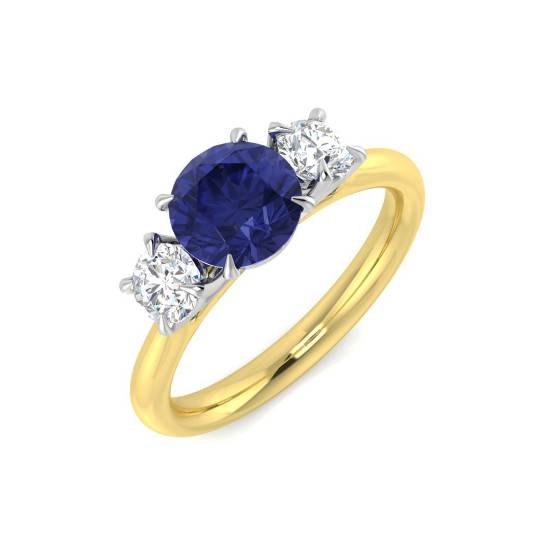Trilogie-Ring mit 1,85 ct VS/E-F rundem Tansanit und rundem Diamanten