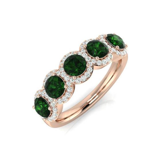 1,35 ct VS/E-F Smaragd- und Diamant-5-Stein-Halo-Edelsteinring