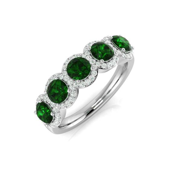 1,35 ct VS/E-F Smaragd- und Diamant-5-Stein-Halo-Edelsteinring