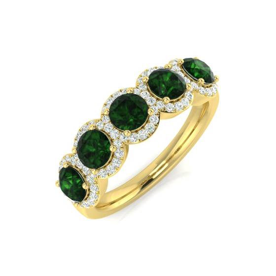 1,35 ct VS/E-F Smaragd- und Diamant-5-Stein-Halo-Edelsteinring