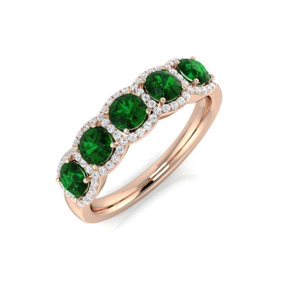 1,10 ct VS/E-F Smaragd- und Diamant-5-Stein-Halo-Edelsteinring