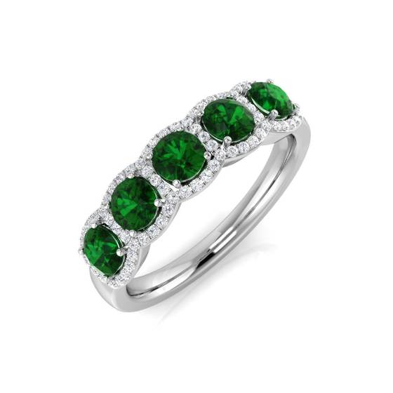 1,10 ct VS/E-F Smaragd- und Diamant-5-Stein-Halo-Edelsteinring