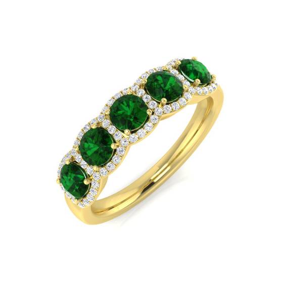 1,10 ct VS/E-F Smaragd- und Diamant-5-Stein-Halo-Edelsteinring