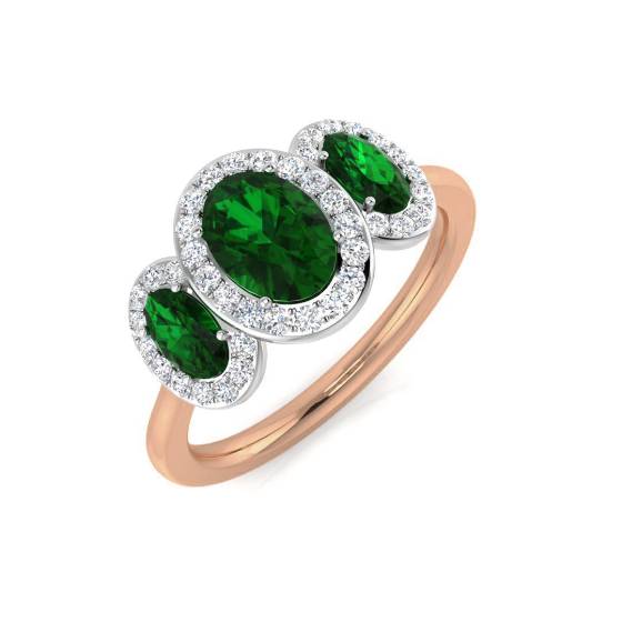 Ovaler Smaragdring (1,50 ct, VS/E-F) mit Halo und Diamanten