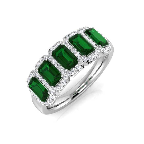 1,65 ct VS/E-F Smaragd- und Diamant-5-Stein-Halo-Edelsteinring