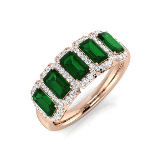 1,65 ct VS/E-F Smaragd- und Diamant-5-Stein-Halo-Edelsteinring