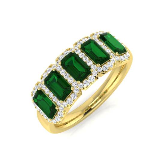 1,65 ct VS/E-F Smaragd- und Diamant-5-Stein-Halo-Edelsteinring