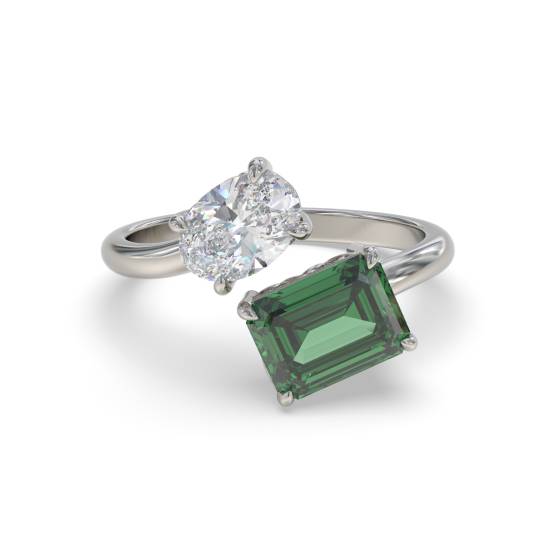 1,45 ct VS/E-F Designer-Set Smaragd- und Diamantring