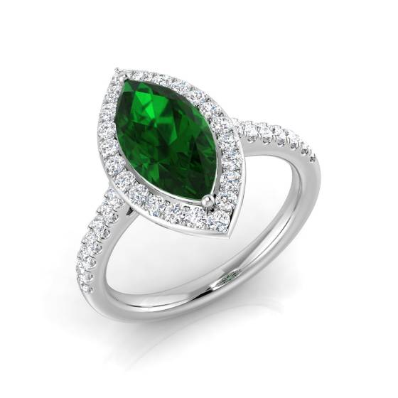 2,20 ct VS/E-F Halo-Schulterfassung Smaragd- und Diamantring