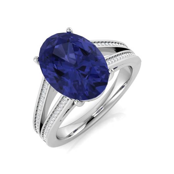 4,00 ct VS/E-F Ovaler Tansanit und runder Diamant-Split-Schulter-Ring