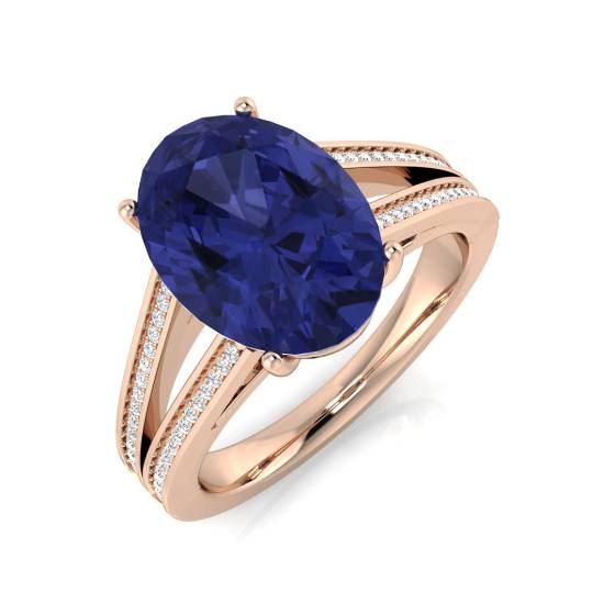 4,00 ct VS/E-F Ovaler Tansanit und runder Diamant-Split-Schulter-Ring
