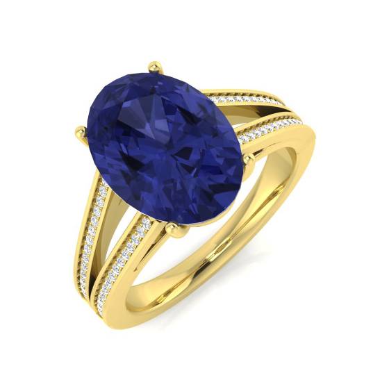 4,00 ct VS/E-F Ovaler Tansanit und runder Diamant-Split-Schulter-Ring