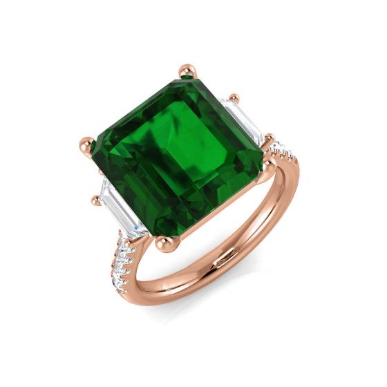 Trilogie-Ring aus Smaragd und Diamanten (7,60 ct, VS/E-F)