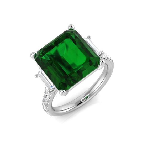 Trilogie-Ring aus Smaragd und Diamanten (7,60 ct, VS/E-F)