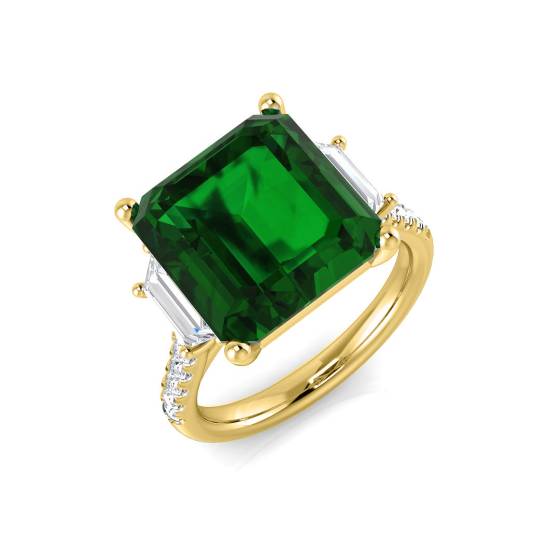 Trilogie-Ring aus Smaragd und Diamanten (7,60 ct, VS/E-F)