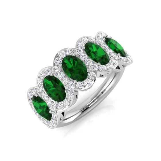 2,70 ct VS/E-F Smaragd- und Diamant-5-Stein-Halo-Edelsteinring