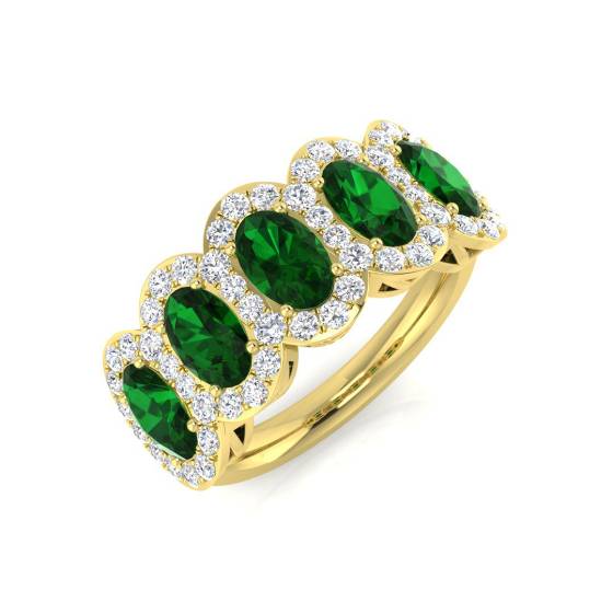 2,70 ct VS/E-F Smaragd- und Diamant-5-Stein-Halo-Edelsteinring