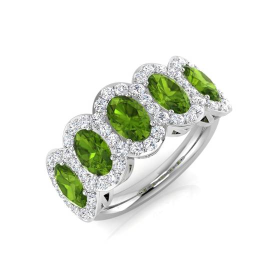 Ovaler Peridot und runder Diamant-Halo-Ring mit 5 Steinen