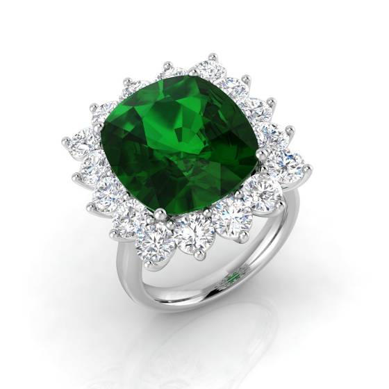 Smaragd- und Diamantring mit Halo-Fassung, 11,70 ct, VS/E-F