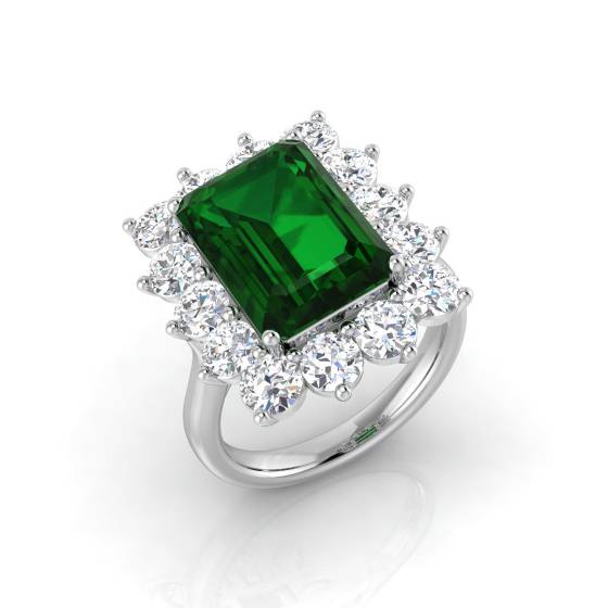 7,80 ct VS/E-F Halo-Ring aus Smaragd und Diamanten
