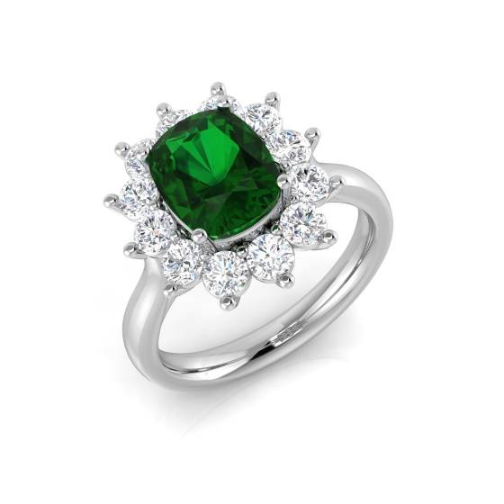 5,50 ct VS/E-F Halo-Ring aus Smaragd und Diamanten