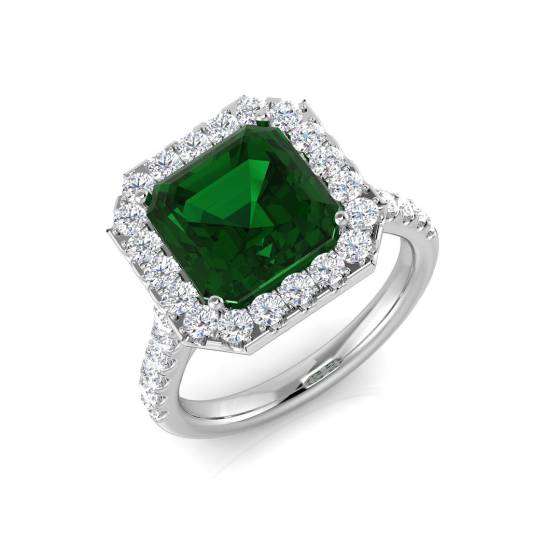 4,30 ct VS/E-F Halo-Schulterfassung Smaragd- und Diamantring