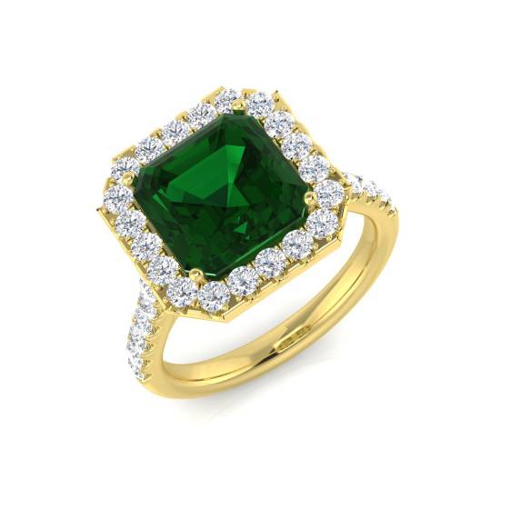 4,30 ct VS/E-F Halo-Schulterfassung Smaragd- und Diamantring