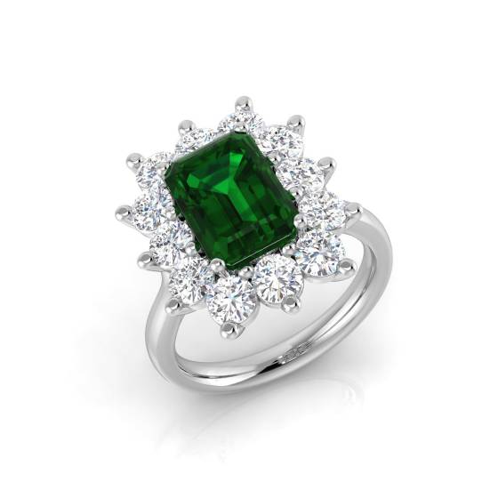 4,30 ct VS/E-F Halo-Ring aus Smaragd und Diamanten