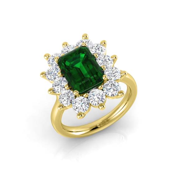 4,30 ct VS/E-F Halo-Ring aus Smaragd und Diamanten