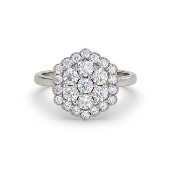 Moderner Ring mit sechseckigem, rundem Diamantcluster (0,50 ct)